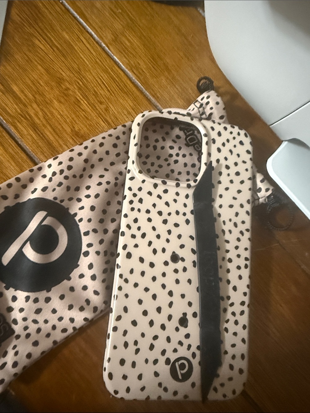 Loopy Case Beige with Black Dalmatian Dot iPhone Case with Pop Loop